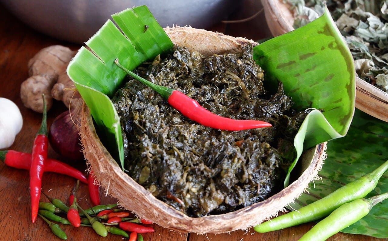 Laing Bicolano dish with taro leaves