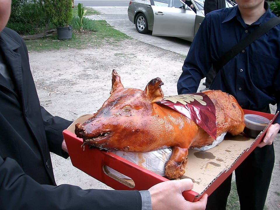 Whole roasted lechon pig